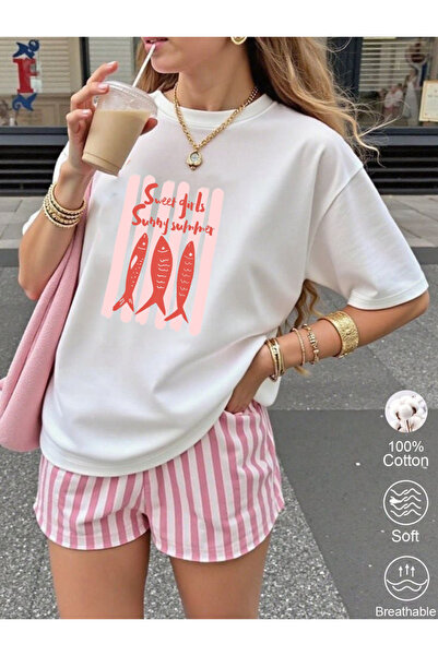 DEEPSENCE Γυναικείο λευκό μπλουζάκι oversize SWEET GILRS