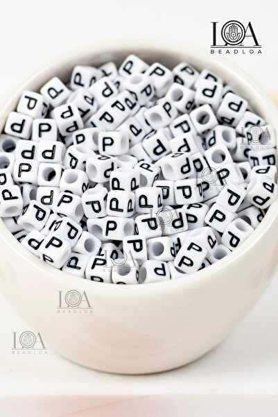 LANDOFACCESSORY 6X6 mm Single Letter - P - Plastic Square Cube Letter Beads A...