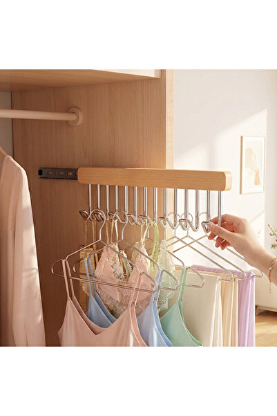 Destello ®   Ανασυρόμενη κρεμάστρα δεξιάς πλευράς με 8 γάντζους, ξύλο και μέτ...