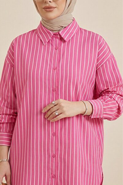 Modamorfo Ριγέ πουκάμισο Linda με σκίσιμο - φούξια