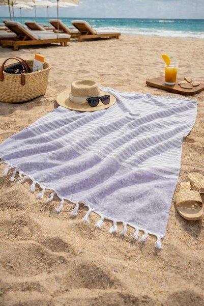 Hevia Home Hürrem Cotton Peshtemal |   Natural Fringed Beach, Pool, Spa, Sauna, Sports, Travel Towel - 6 Colors