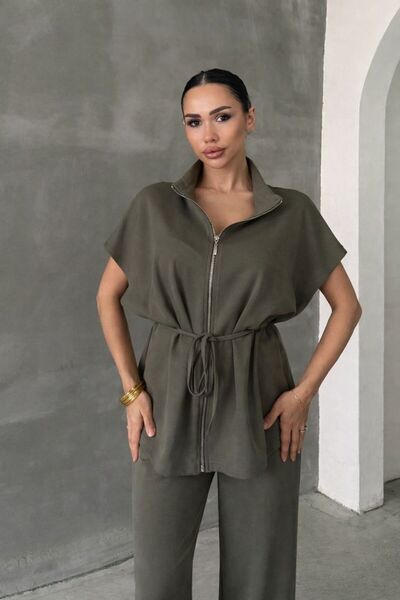 Get Crazy Γυναικείο Σετ Μπλουζάκι και Παντελόνι με Ελαστική Μέση, Κομψό Σετ Π...