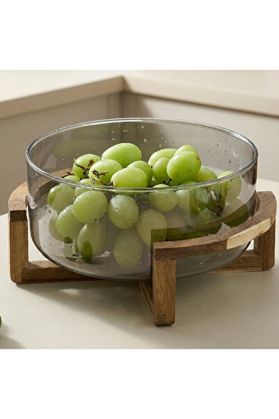 Destello ®   Μπολ για Φαγητό και Φρούτα, Γυαλί και Μπαμπού, γκρι γυαλί, Διαφα...