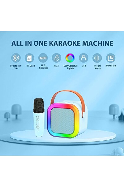 Primo Plus Mini Karaoke for Kids Adults, Portable Bluetooth Speaker 1 Wireless Microphones and LED Light