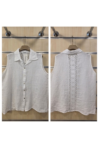 Park Moda Ιταλικό Αμάνικο Λινό Πουκάμισο με Δαντέλα στην Πλάτη