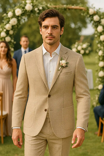 AZALEA Ανδρικό Λινό Σακάκι Μπεζ Καρό - Ο Στυλ που Κερδίζει Εντυπώσεις