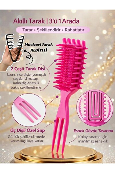 Akıllı Fırça 3 in 1 Saç Fırçası Kıvırcık Saç Belirginleştirici Bukle Tarak Mucizevi Tarak Hediyeli