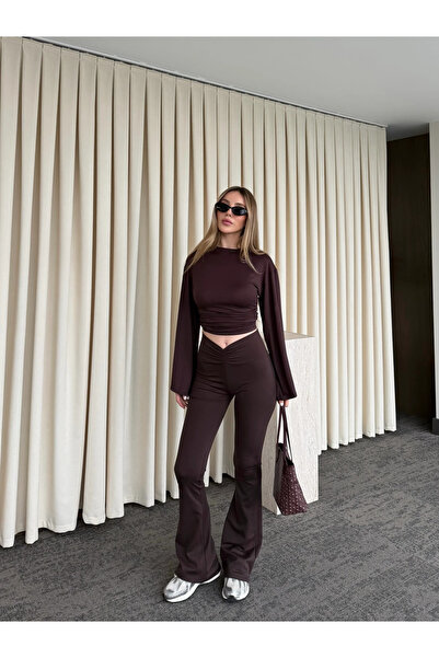 Laluvia Καφέ κολάν με κορδόνι στη μέση - 251167