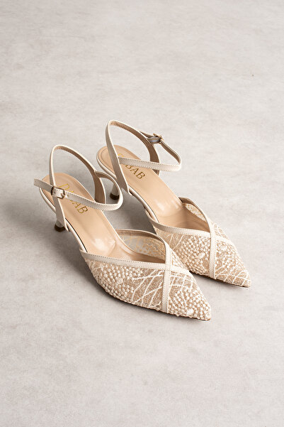 dabab shoes LACEVA Γυναικεία Μπεζ Δαντελένια Λεπτομερή Παπούτσια με Μυτερή Μύ...