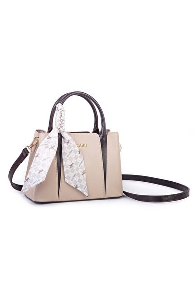 Nas Bag Şık Fularlı Mini El ve Omuz Çantası Kum Kahve Calven