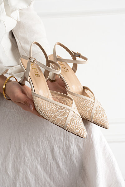 dabab shoes LACEVA Γυναικεία Μπεζ Δαντελένια Λεπτομερή Παπούτσια με Μυτερή Μύ...