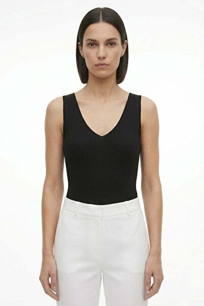 Lady Bom Women's Premium Black Knitwear Body Flexible Full Lycra V-Neck Summe...