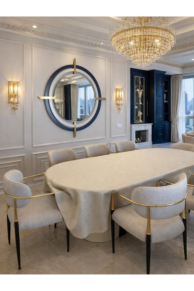 Zeren Home Față de masă ovală Signature Simli Gold |   Design de lux, lucrat ...