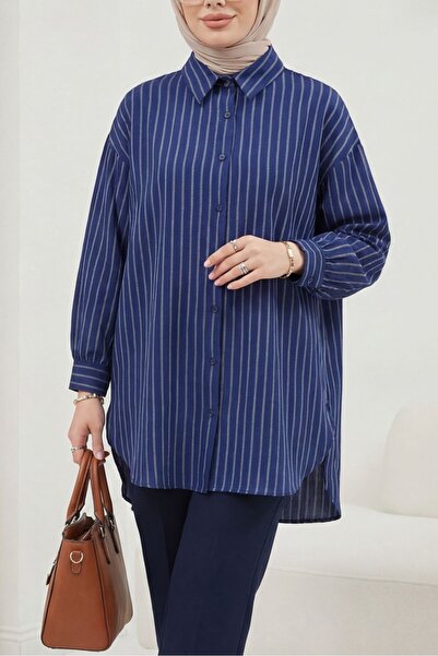 Modamorfo Ριγέ πουκάμισο Linda με σκίσιμο - μπλε ναυτικό