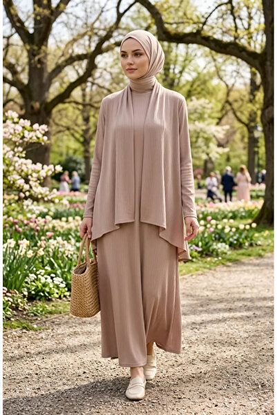 sefamerve Bürümcük Fabric Ribbed Double Suit 6371-05 Beige