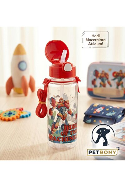 BONYPET Çocuk Suluğu Su Matarası Okul Suluğu Taşıma Askılı Pipetli Kayışlı Da...