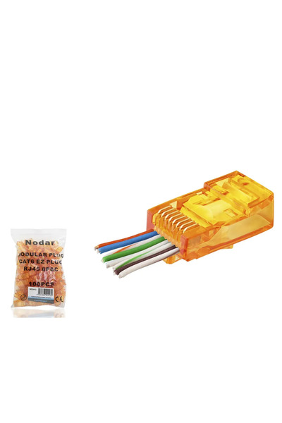 naque موصل Cat6 Ez Rj45 - 100 قطعة باللون البرتقالي / حزمة اقتصادية ND2413