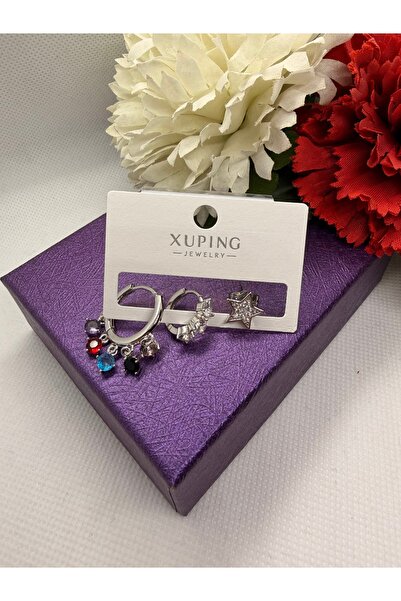 XUPING JEWELRY طقم أقراط من الفولاذ المقاوم للصدأ 3BOY باللون الأزرق المينا م...