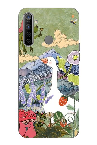 FLAMENKO Realme 5I / 6I / C3 Compatible Goose and Nature Illustration Pattern...