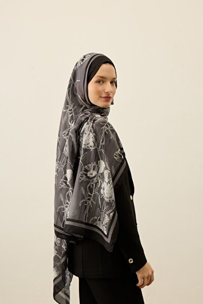 Modakaşmir Floral Line Pattern Liva Modal Shawl