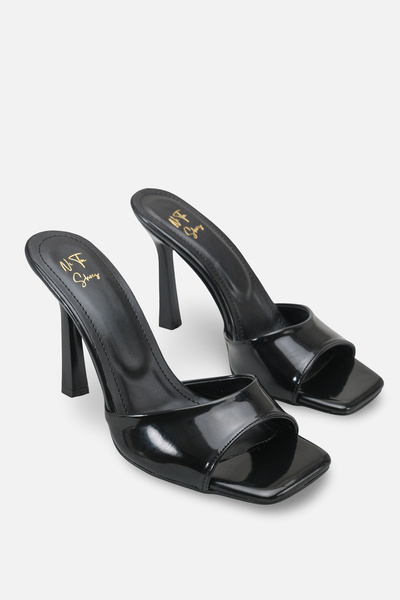 NITU Shoes Μαύρες δερμάτινες παντόφλες με τακούνι 11 εκ.