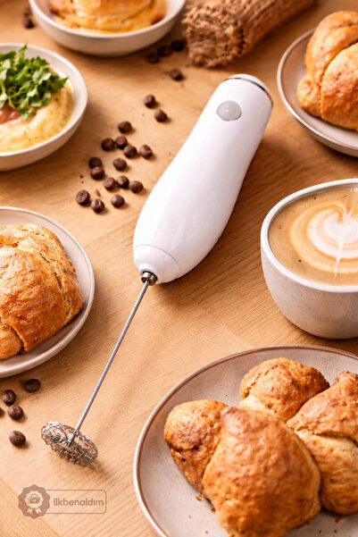 Mixer with Coffee and Milk Foaming Battery – Mini Hand Blender, Latte & Cappuccino Foamer | White