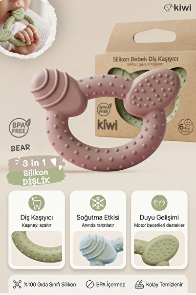 Kiwi Bear Silikon Diş Kaşıyıcı | Soğutulabilir, BPA Free, Duyu Geliştirici Oy...