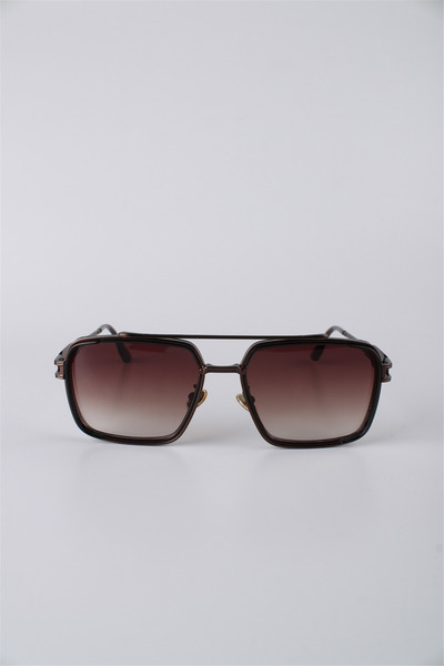 Max Polo Unisex Square Frame Metal Sunglasses with Brown Gradient Lenses Gg25...