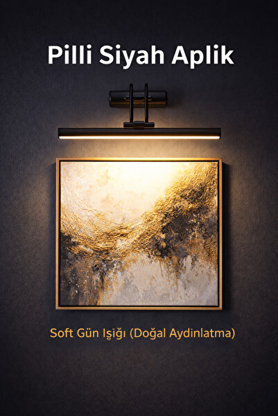 luxshome Siyah Pilli LED Duvar Apliği | Tablo Aydınlatma | Gün Işığı Kablosuz...