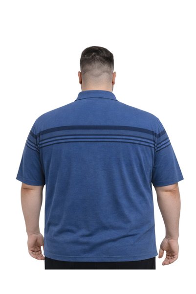 BattalModa Men's Plus Size Melange Indigo Polo Collar Short Sleeve Block T-Shirt 5Xl-6Xl-7Xl-8Xl
