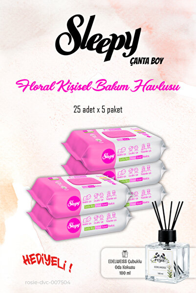 Sleepy 5 Paket, Floral 25'li Kişisel Bakım Havlusu ve ROSIE Koku