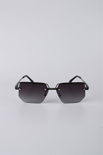 Max Polo Geometric Rimless Metal Sunglasses Black Smoked Gradient Glass Unise...