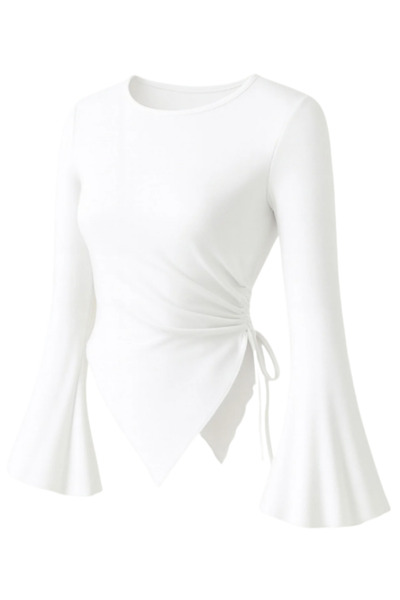 MOONBULL Γυναικεία μπλούζα με λαιμόκοψη πεταλούδα, ασύμμετρη κοπή στο κάτω μέ...