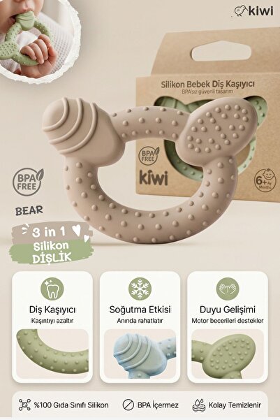 Kiwi Bear Silikon Diş Kaşıyıcı | Soğutulabilir, BPA Free, Duyu Geliştirici Oy...