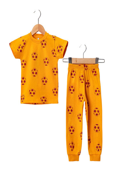 Galatasaray Taraftar Çocuk Pijama Takımı–Kısa Kol Süprem Kumaş, Futbol Desenli (7-10 Yaş) Kız/Erkek