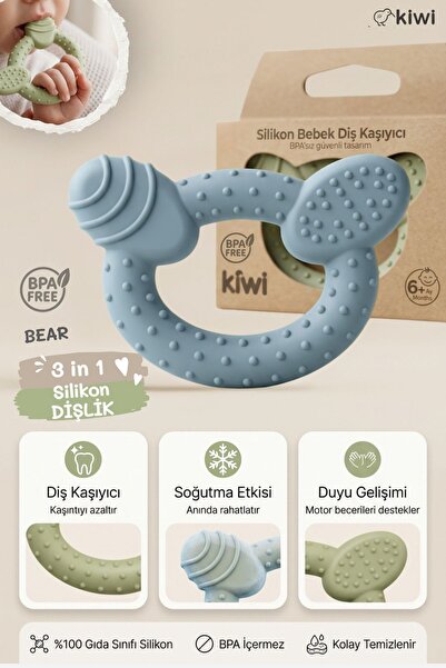Kiwi Bear Silikon Diş Kaşıyıcı | Soğutulabilir, BPA Free, Duyu Geliştirici Oy...