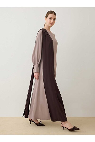 Refka Κομψό Φόρεμα Χιτζάμπ σε Αντίθεση Χρωμάτων - Μπεζ - - Αποκλειστικό