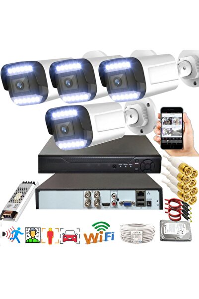 BİSES 4 lü Hareket Algılayan 5 MP Lens 12 Warm Led Gece Renkli Gösteren Güven...