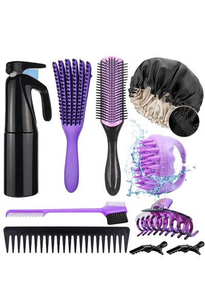Aozzy Σετ 10 τεμαχίων αξεσουάρ για αφρο-σγουρά μαλλιά, βούρτσες ξεμπερδέματος...