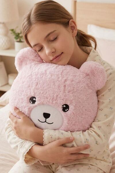 Solemia Pembe Ayıcıklı Yumuşak Peluş Yastık Uyku Arkadaşı Dekoratif Sarılmalı...
