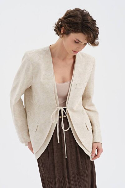 tw3 Γυναικείο σακάκι μπλέιζερ από ύφασμα ζακάρ λινό με εσωτερική επένδυση