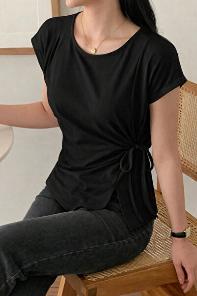 Tarz Cool Γυναικείο μπλουζάκι με λεπτομέρεια δεσίματος στο πλάι – Καθημερινό,...