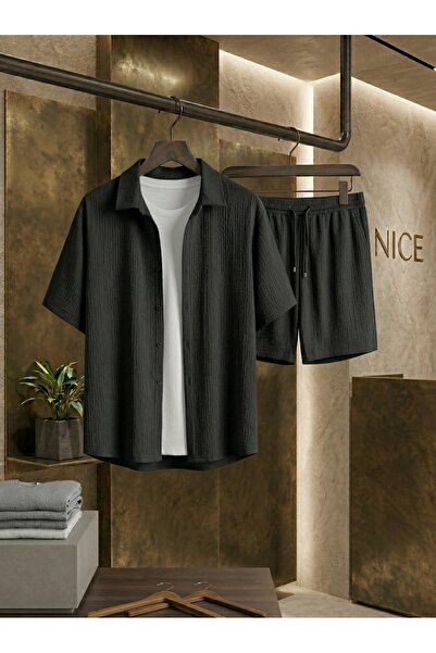 NİCE Ανδρικό άνετο υφασμάτινο καλοκαιρινό σετ μπλούζας και σορτς