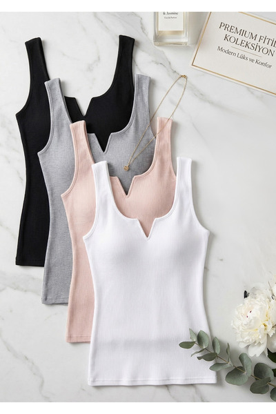 Loule Women's 4-Piece Ribbed Camisole V-Neck Premium Cotton Non-Padded Unders...