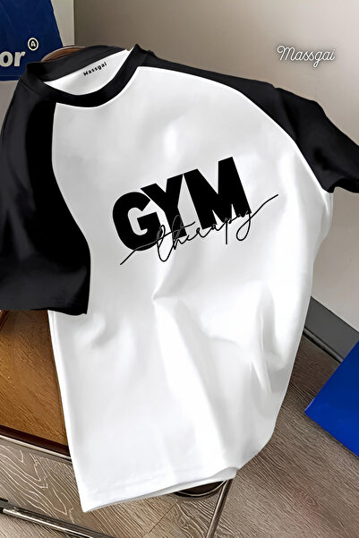 Massgai Tricou oversize 100% bumbac imprimat pentru terapia GYM unisex