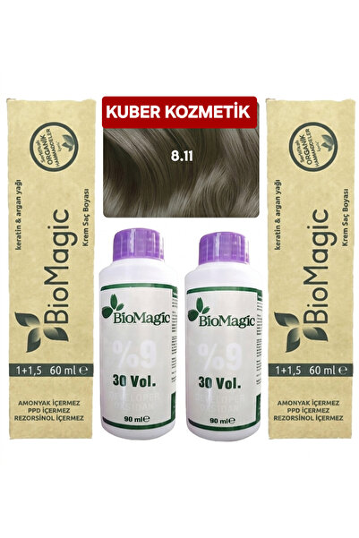 BIOMAGIC 8.11 Yoğun Küllü Açık Kumral Organik İçerikli Amonyaksız Kalıcı Saç ...