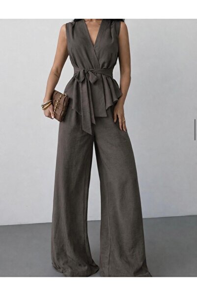 Get Crazy Γυναικείο Σετ Παντελόνι και Γιλέκο με Ζώνη από Ύφασμα Modal