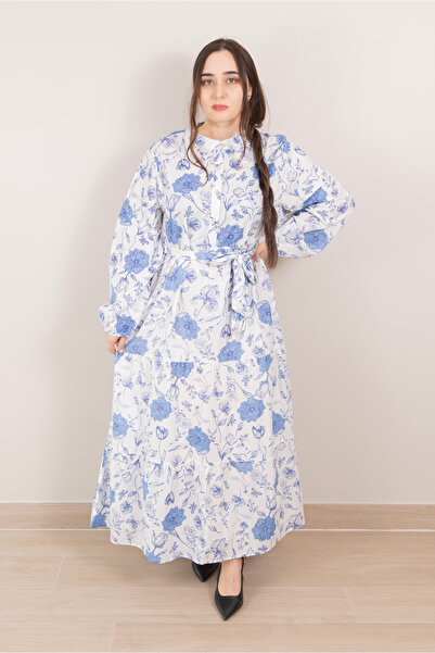 LINELLE White & Blue Floral Printed Tiered Maxi Dress