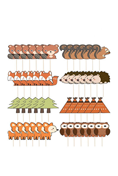 OEM Set 48 piese, decoratiuni pentru briose cu model animale, carton, multicolor