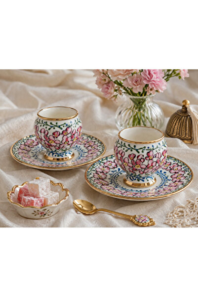 BY.RAYKA PORSELEN El Dekor Papati Porcelain Hand-Painted 2-Cup Set